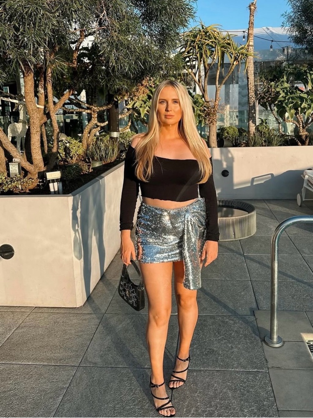 Sequin Wrap Mini Skirt - Silver